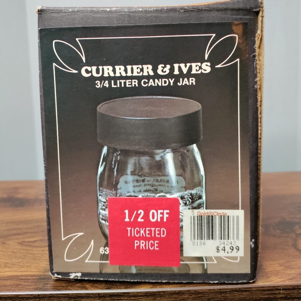 Carlton Glass - Currier & Ives - *The Road, - Candy - Snack Jar - with Box. In e